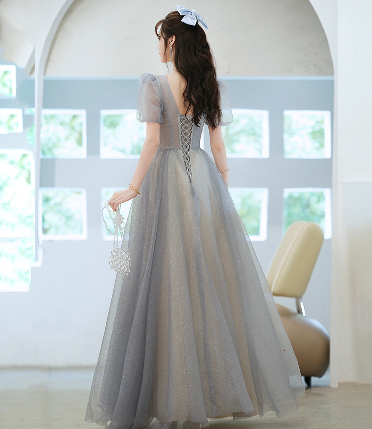 ray tulle beads long prom dress evening dress  8967