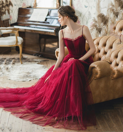 Cute tulle long A line prom dress evening gown  8947