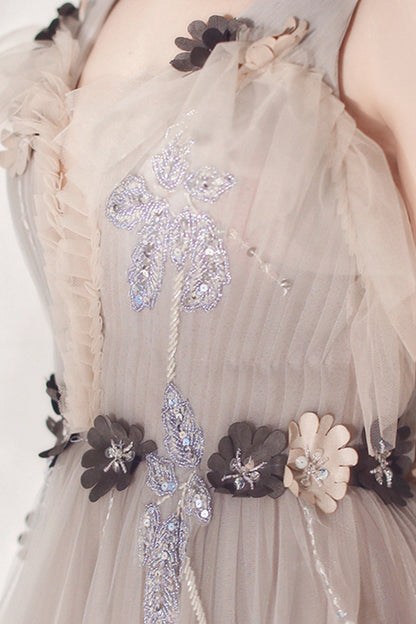 Cute v neck tulle long prom dress evening dress  8594