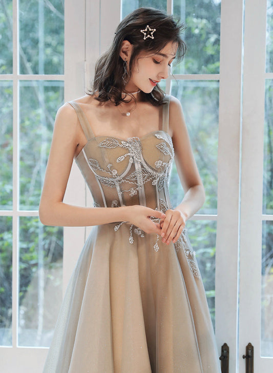 Lovely tulle lace long prom dress evening dress  8486