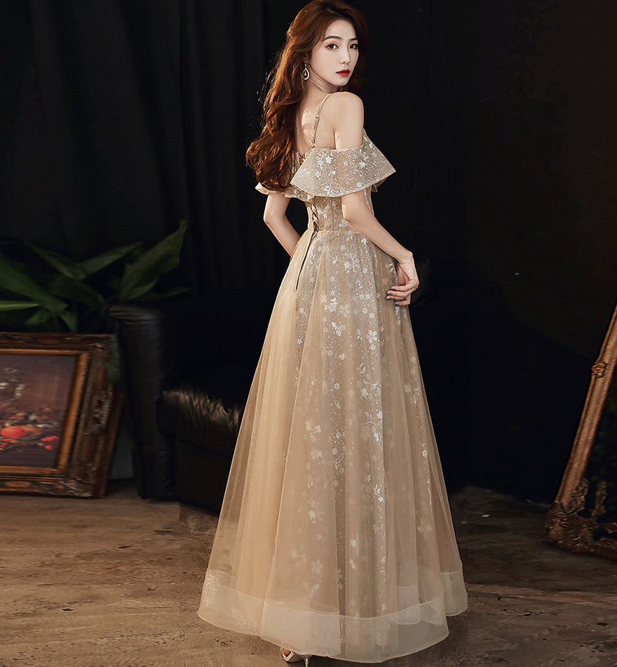 Cute tulle lace long prom dress evening dress  8461