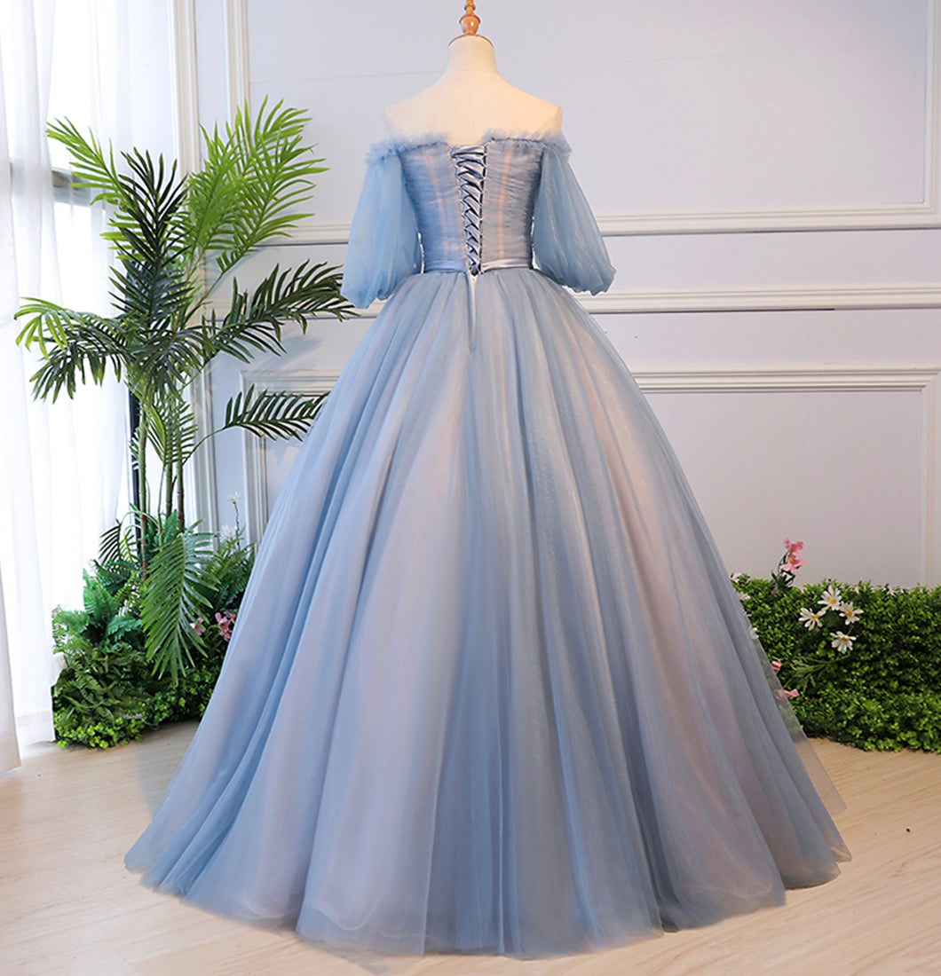Blue tulle lace long ball gown dress formal dress  8624