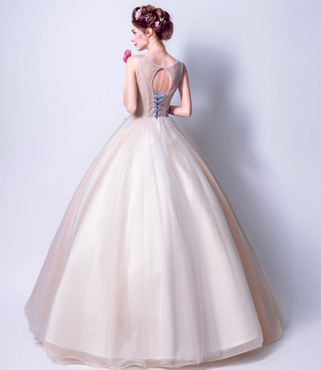 Elegant tulle applique long A line prom dress evening dress  8802