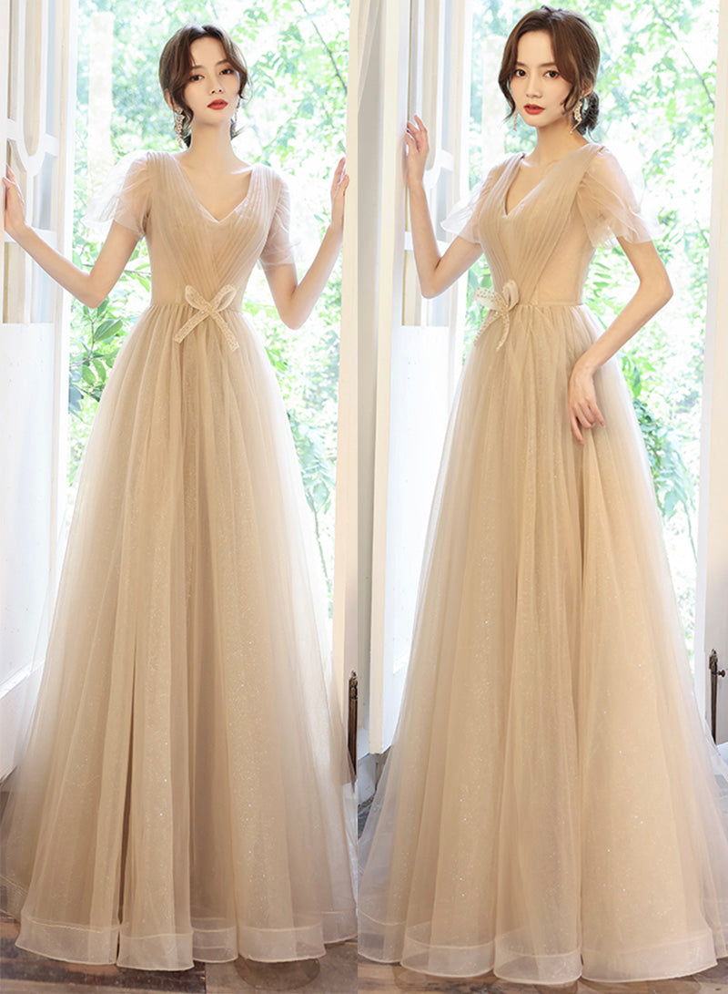 Cute v neck tulle long prom dress evening dress  8467
