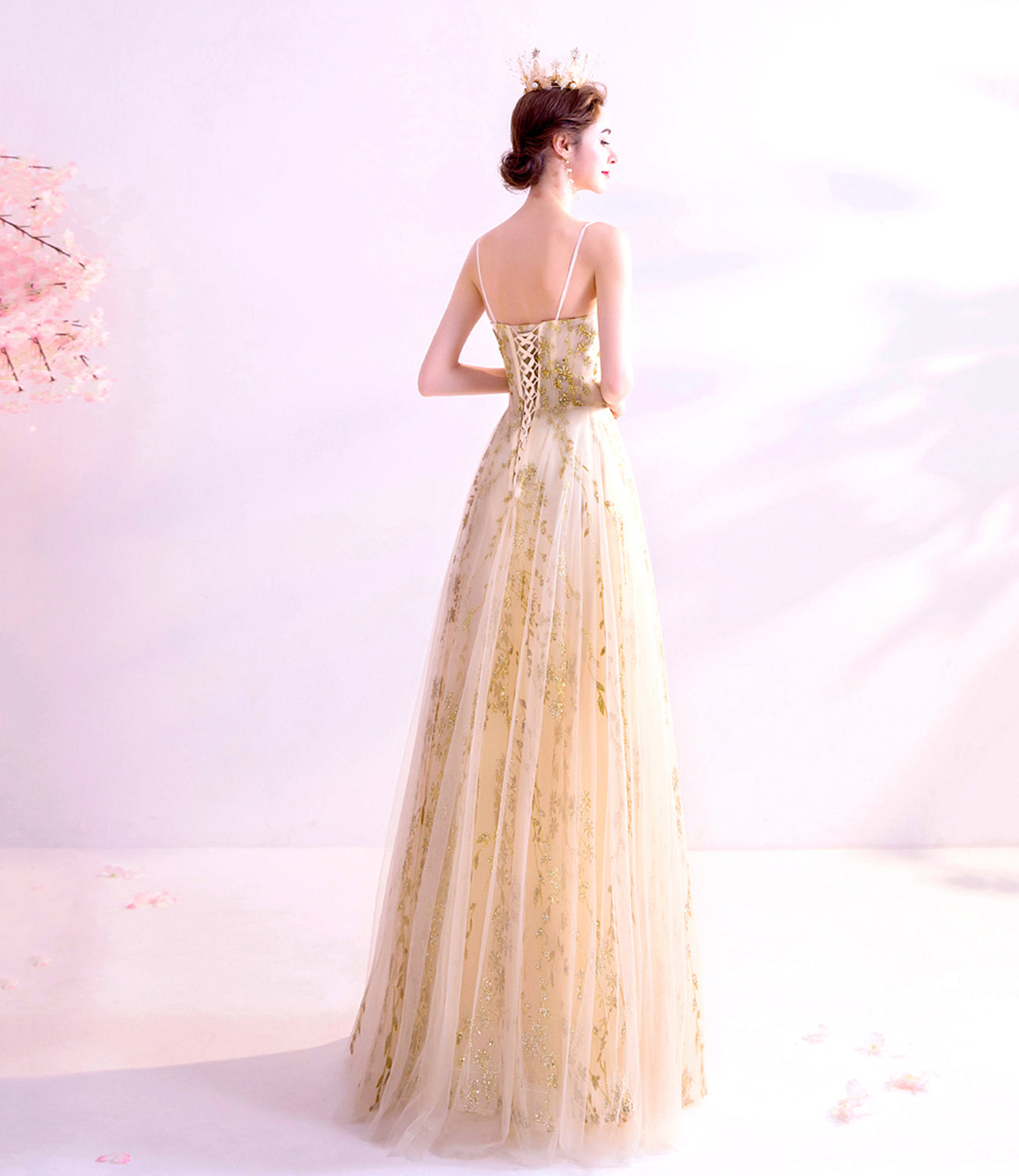Elegant tulle sequins long A line prom dress evening dress  8832