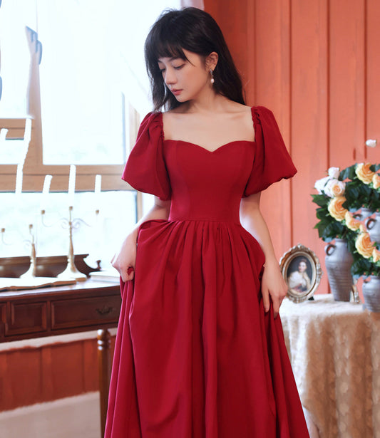 Red A line short prom dress red evening dress  8833