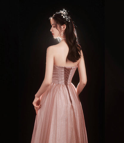 Cute tulle long A line prom dress evening dress  8841