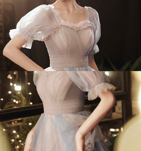 Cute tulle long A line prom dress evening dress  8905
