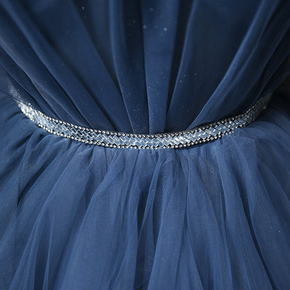 Blue tulle long A line prom dress blue evening dress  8909