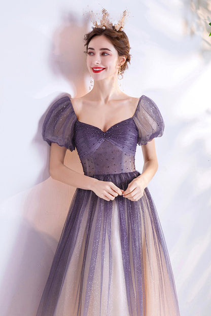 Purple tulle long A line prom dress evening dress  8771