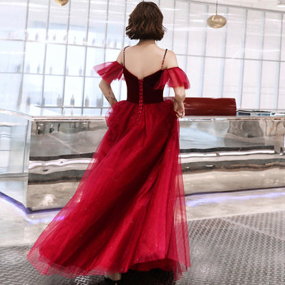 Cute velvet tulle long prom dress evening dress  8986
