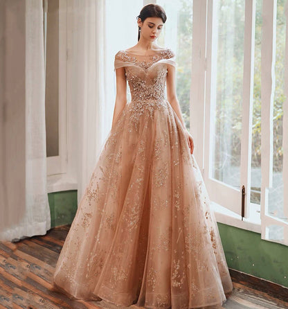 Shiny tulle sequins long prom dress formal dress  8977