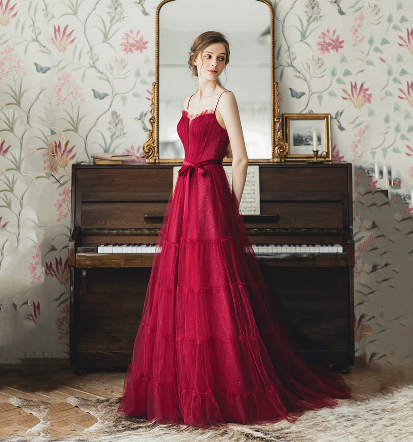 Cute tulle long A line prom dress evening gown  8947