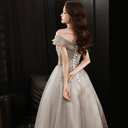 Cute tulle sequins long prom dress A line evening dress  8965