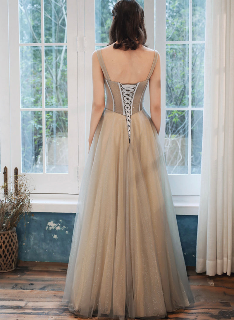 Lovely tulle lace long prom dress evening dress  8486