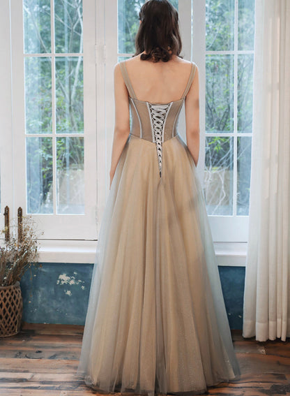 Lovely tulle lace long prom dress evening dress  8486