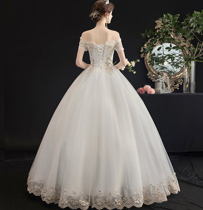 White tulle lace long ball gown dress formal dress  10116