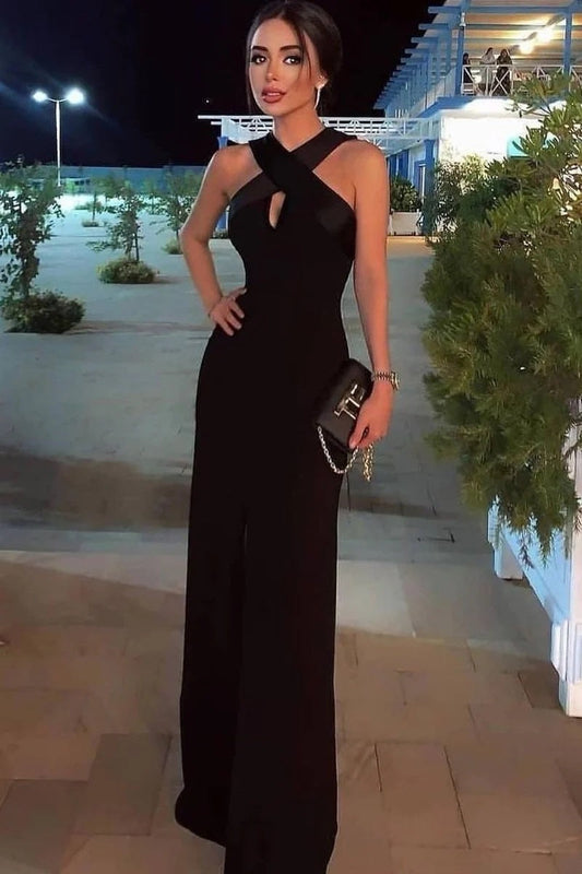 Vestido de noche formal de satén con escote cruzado y corte tubo/columna