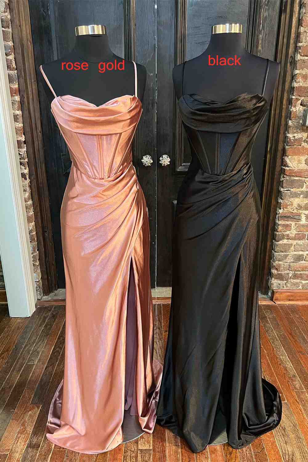 Vestido de fiesta largo fruncido con cuello vuelto y cordones en color burdeos, vestidos de fiesta negros