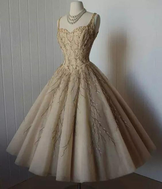 Cute Straps Tea-length Homecoming Dress, Sweetheart Short Prom Gown GM364