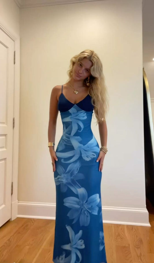 Impresionante vestido largo de fiesta de satén con tirantes finos y corte sirena, estampado, para graduación, noche, GG3850
