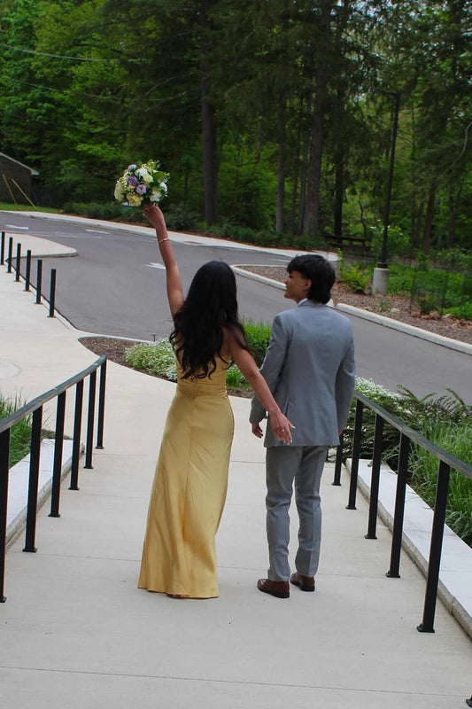Unique Gold Fitted Prom Dresses Long Graduation Dress