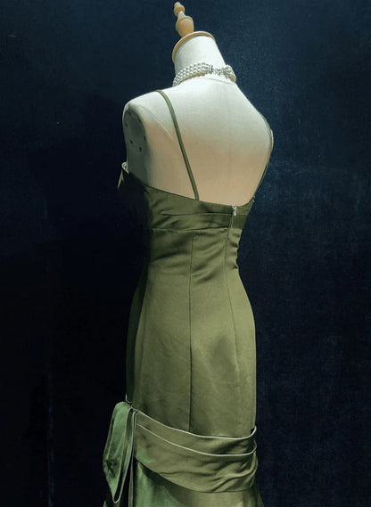 Los mejores vestidos de fiesta verdes de sirena sin tirantes, vestido largo de gala para cumpleaños