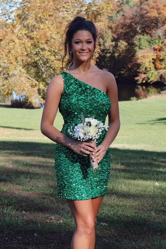 Vestido de fiesta ajustado con lentejuelas rojas y un hombro descubierto, vestidos de cóctel