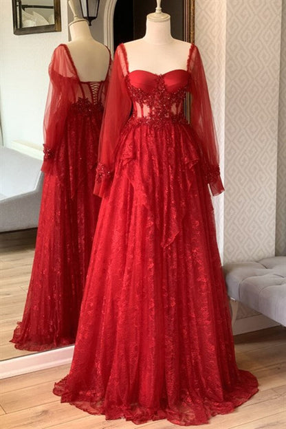 A line Lace Navy Blue Prom Dresses Long Sleeves Formal Evening Dresses GP507