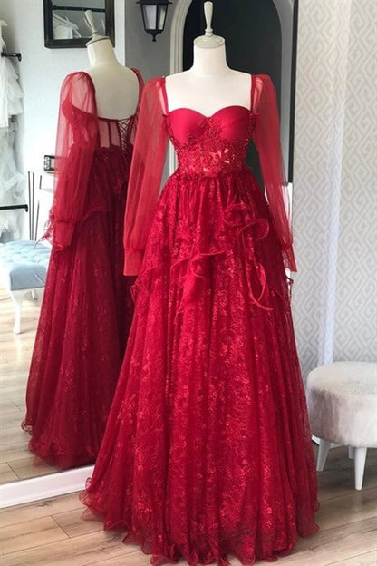 A line Lace Navy Blue Prom Dresses Long Sleeves Formal Evening Dresses GP507