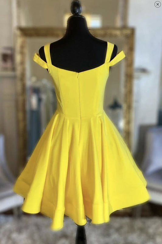 Yellow satin short prom dress homecoming dress KS3971