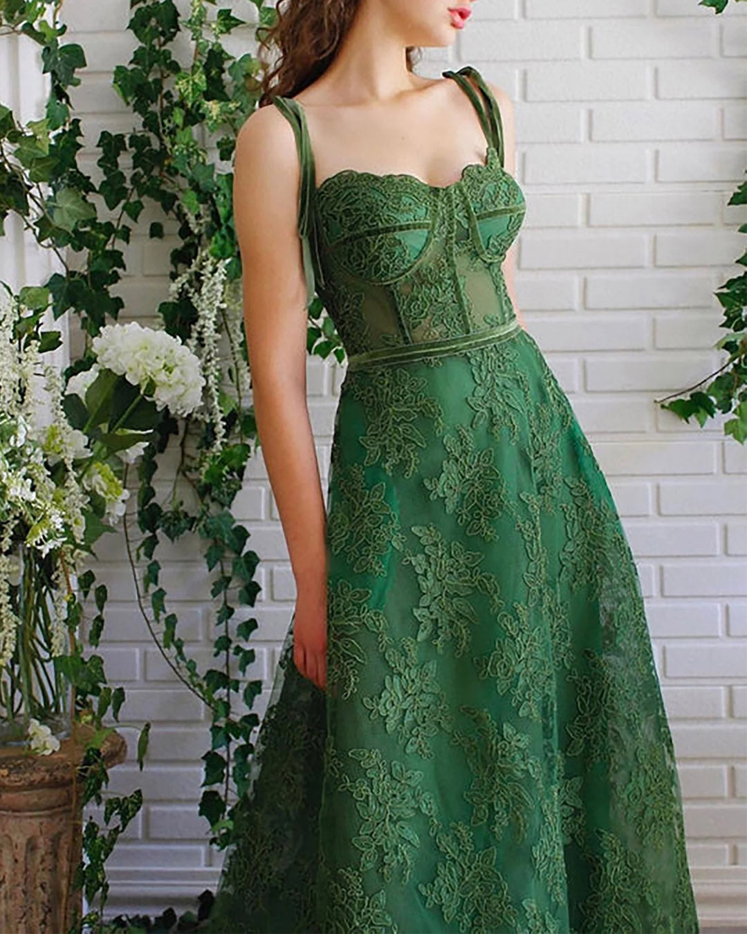 A Line Sweetheart Green Lace Long Prom Dress,WP321