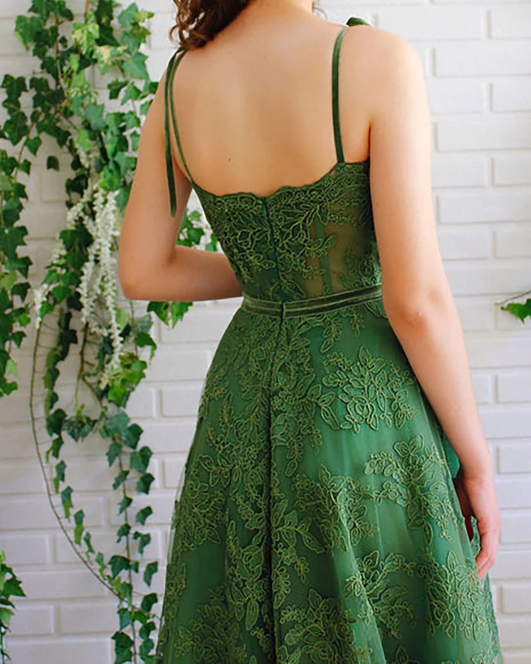 A Line Sweetheart Green Lace Long Prom Dress,WP321