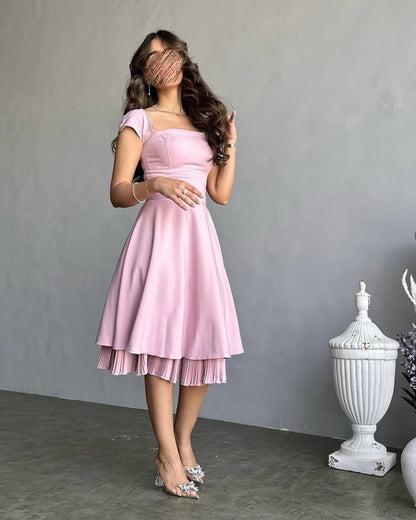 Vestidos rosas hasta la rodilla, vestidos de fiesta de noche, vestidos de graduación de corte A y midi.