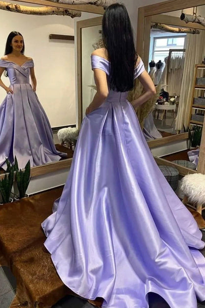Vestido de fiesta largo de satén con escote en V, sencillo, azul rey.