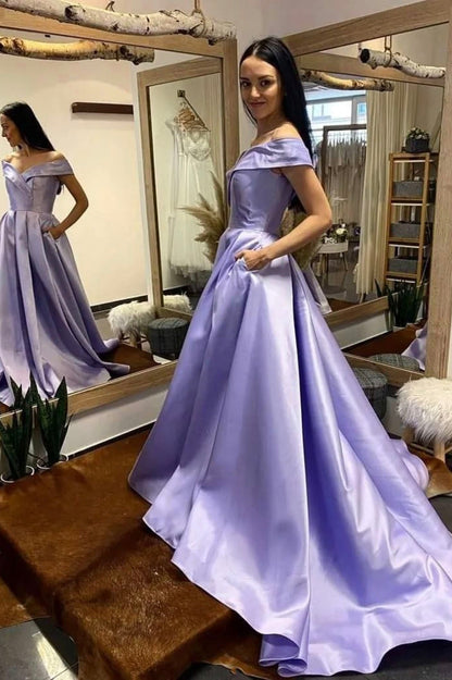 Vestido de fiesta largo de satén con escote en V, sencillo, azul rey.