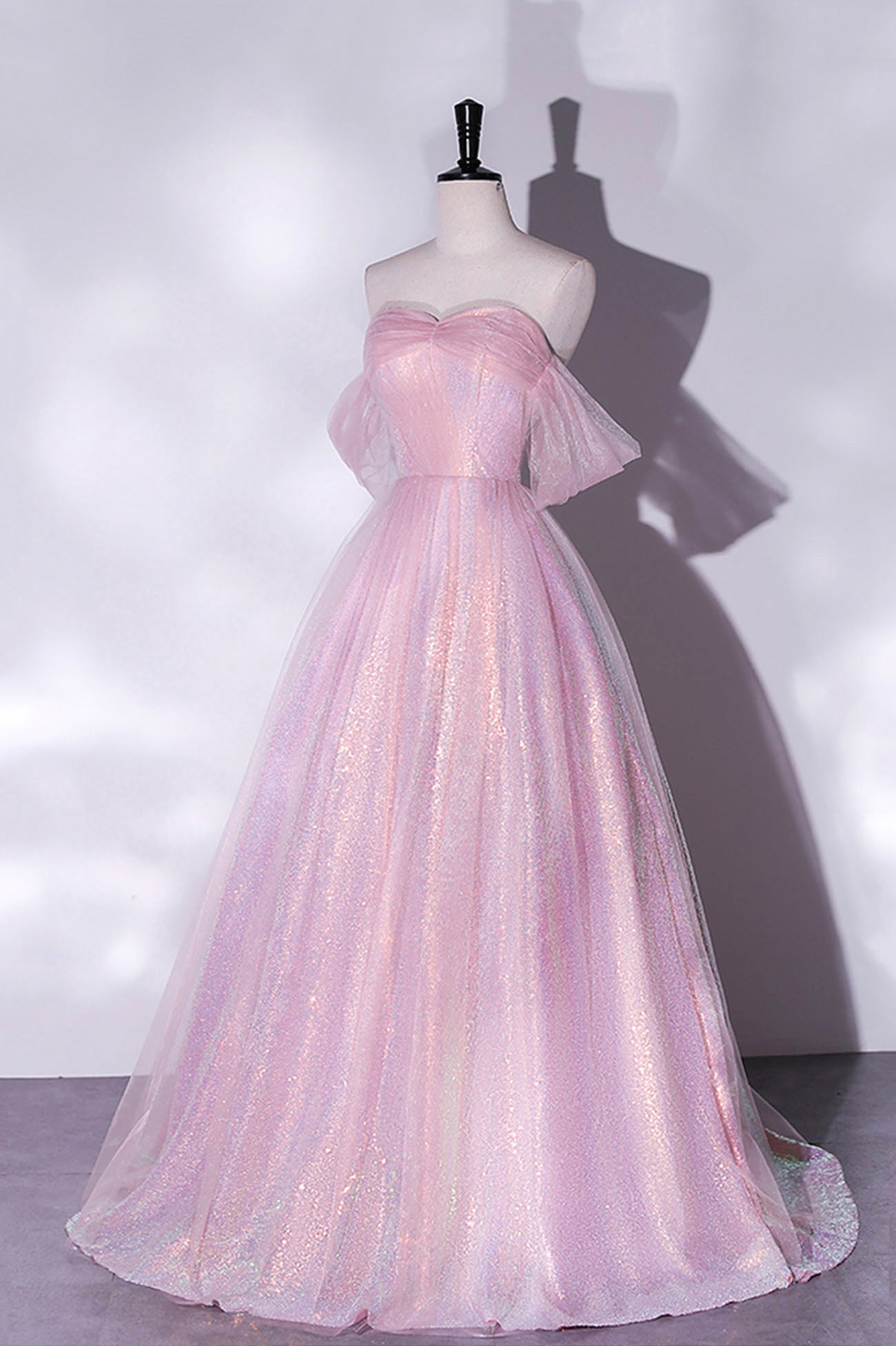 Vestido de fiesta largo de tul rosa con lentejuelas, vestido formal de graduación de corte A