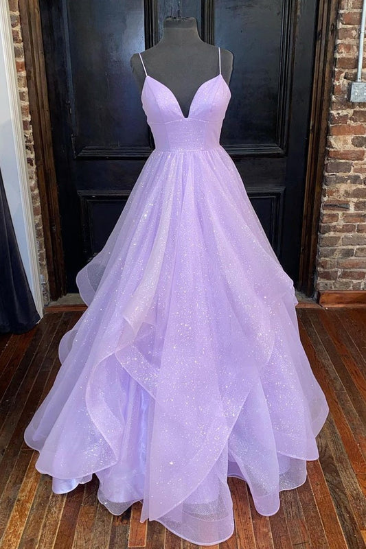 Vestido de fiesta largo con capas de princesa lavanda, vestidos para fiestas, eventos y cumpleaños.