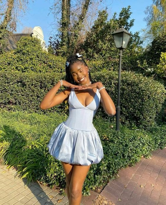 Vestido azul de fiesta de bienvenida, corte A, vestidos de cumpleaños cortos