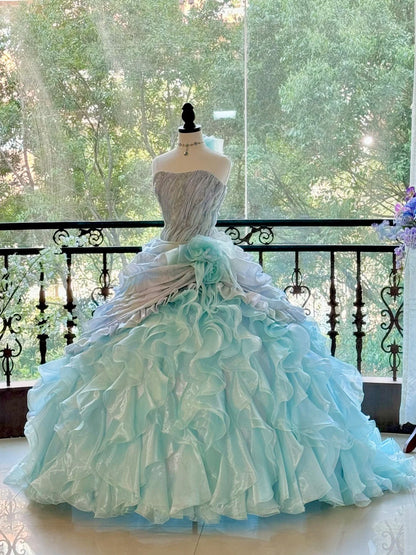 Blue Gorgeous Elegant Shiny Long Tulle Quinceanera Dresses Prom Dress Graduation Dress gh5002