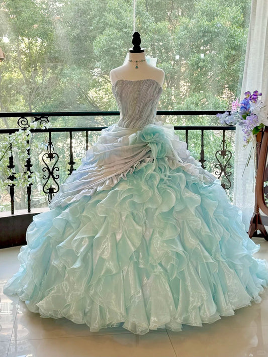 Blue Gorgeous Elegant Shiny Long Tulle Quinceanera Dresses Prom Dress Graduation Dress gh5002