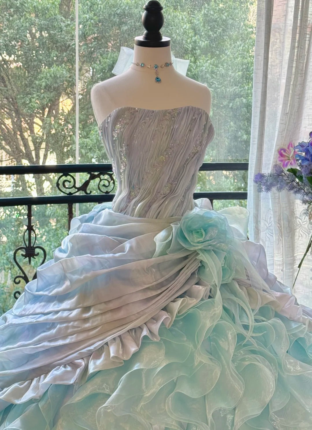 Blue Gorgeous Elegant Shiny Long Tulle Quinceanera Dresses Prom Dress Graduation Dress gh5002