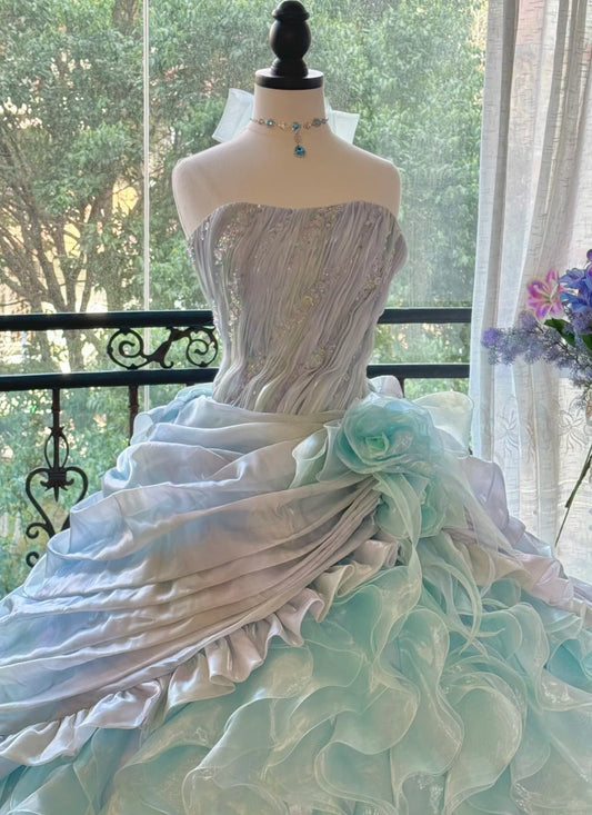 Blue Gorgeous Elegant Shiny Long Tulle Quinceanera Dresses Prom Dress Graduation Dress gh5002