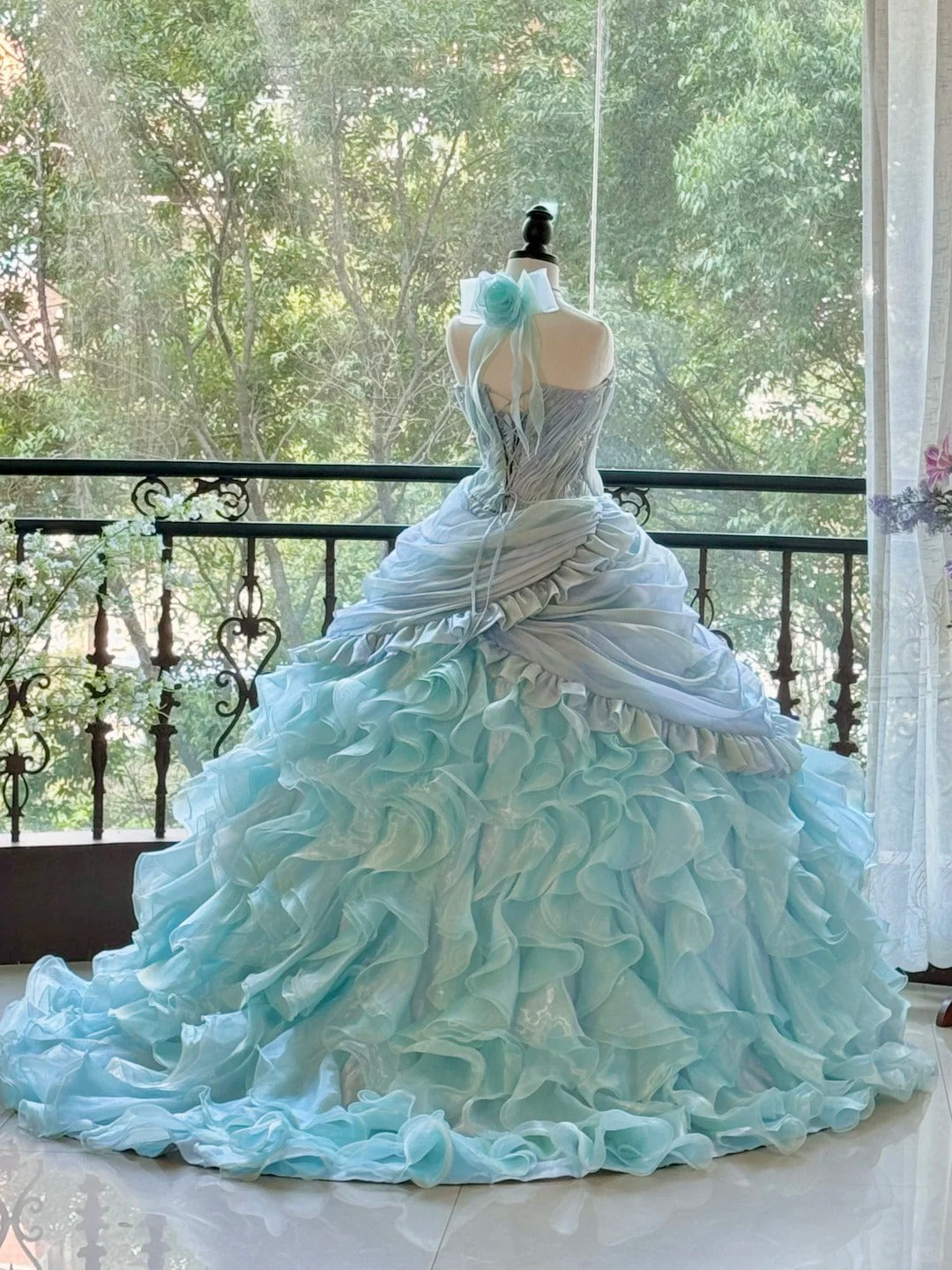 Blue Gorgeous Elegant Shiny Long Tulle Quinceanera Dresses Prom Dress Graduation Dress gh5002