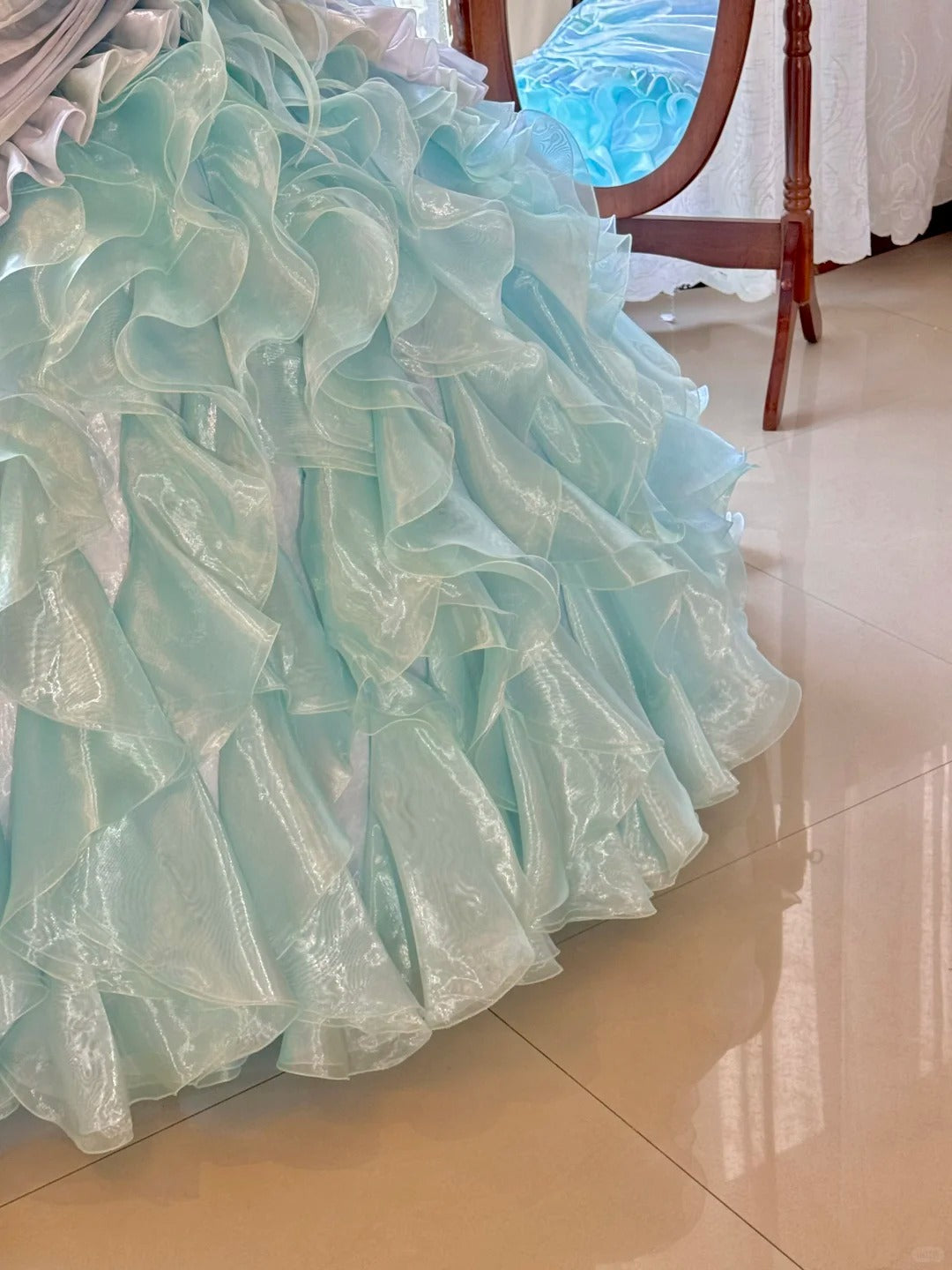 Blue Gorgeous Elegant Shiny Long Tulle Quinceanera Dresses Prom Dress Graduation Dress gh5002
