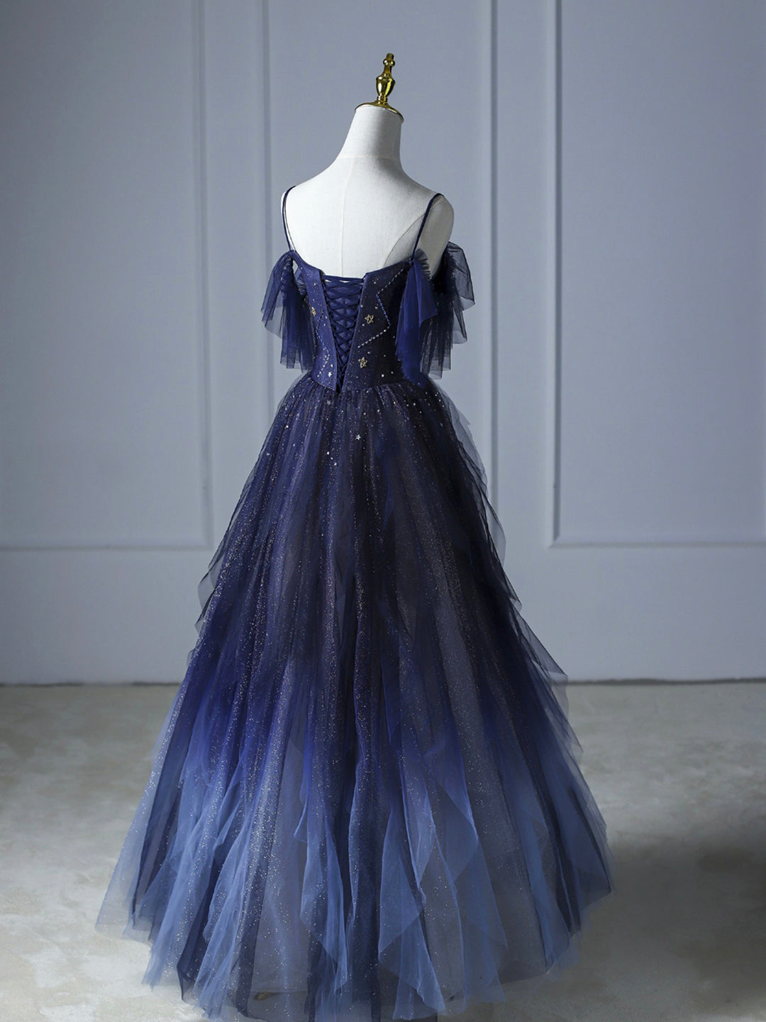 Vestido de fiesta largo de tul azul degradado, hermosos vestidos de celebridades con tirantes finos