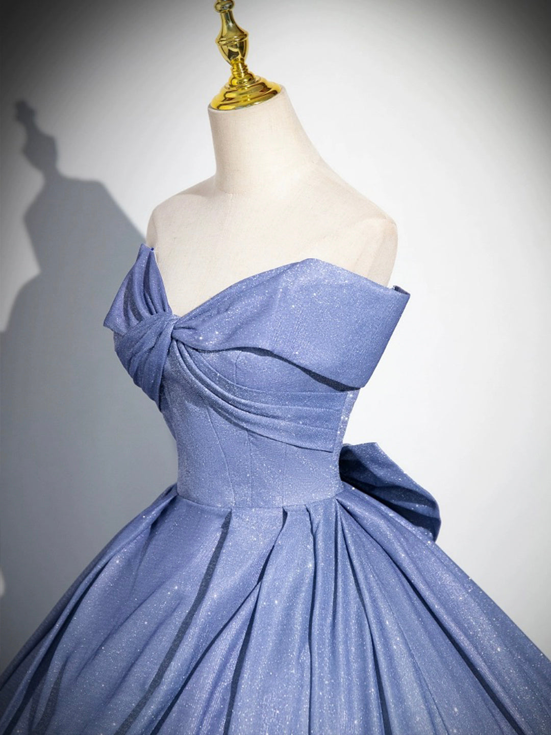 Blue Gradient-Color Glitter Sequins Prom Dresses, A-Line Off-The-Shoulder Blue Princess Formal Dresses