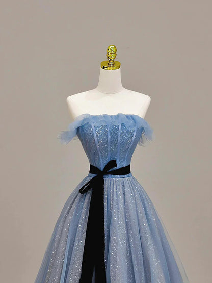 Vestido de fiesta de tul gris hasta el suelo, corte A, sin tirantes, TP100