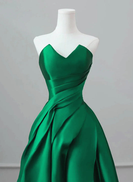 A-line Green Satin Lace-up Floor Length Party Dress, Green Satin Prom Dress TP1003