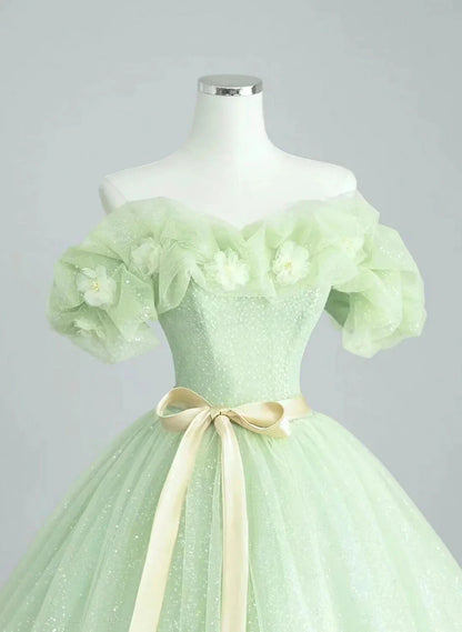 Vestido de fiesta de tul verde con escote corazón, vestido de fiesta de tul verde brillante TP1005